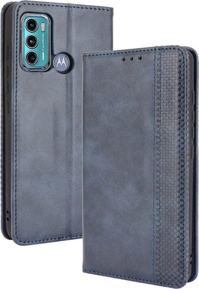 Coverup Hoesje - Geschikt voor Motorola Moto G60 Hoesje - Coverup Vintage Style Book Case - Blauw