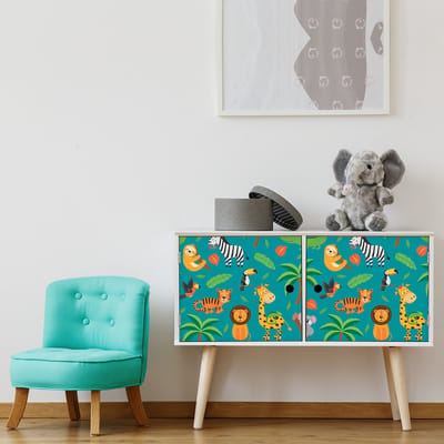 Muursticker met tropische dieren voor kindermeubels, 40 x 60 cm