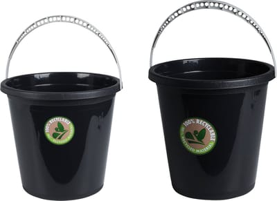 Set van 2x Storage Solutions huishoud emmers - 5 en 10 liter - kunststof - zwart