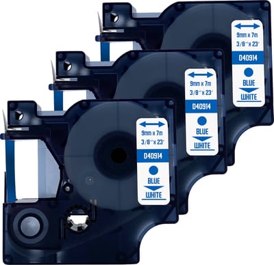 DULA Dymo D1 40914 - S0720690 - Compatible label tape - 3 lettertapes - Blauw op wit - 9mm x 7m