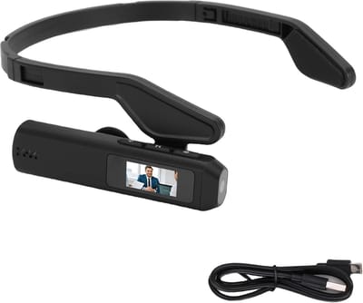 Hoofdbandcamera, 2,7K HD-actiecamera met beeldstabilisatie, groothoeklens, smartphoneconnectiviteit voor tijdens het fietsen, oorhaakbevestiging, multifunctioneel voor dagelijks gebruik.