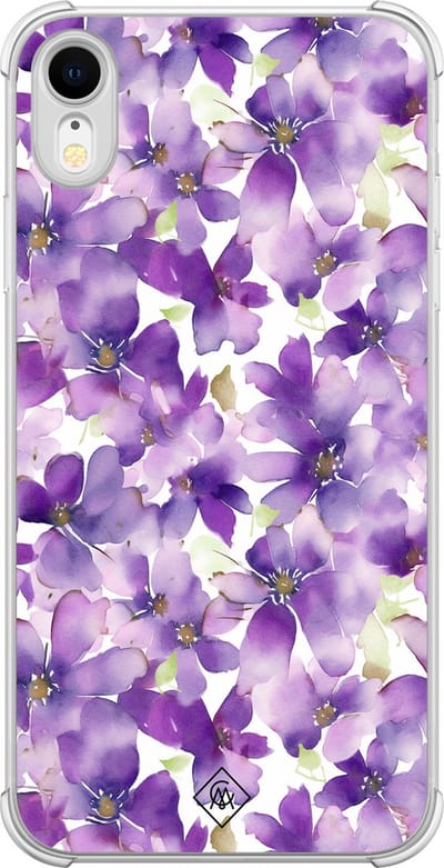 Casimoda® hoesje - Geschikt voor iPhone XR - Floral Violet - Shockproof case - Extra sterk - TPU/polycarbonaat - Paars, Transparant