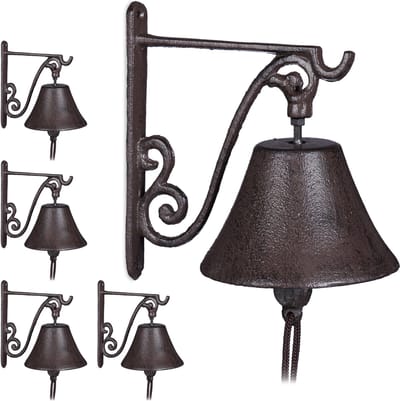 5x deurbel gietijzer antiek - tuinbel - wandbel - vintage tuindecoratie