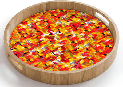 Dienblad rond 40x40 cm - Schootdienblad hout - Abstract - Verf - Rood - Borrelplank rechthoek - Plateau houten dienbladen