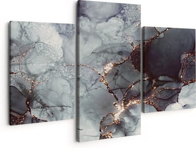 Artaza Canvas Schilderij Drieluik Abstracte Kunst - Donkere en Lichte Marmer - 150x120 - Groot - Foto Op Canvas - Canvas Print