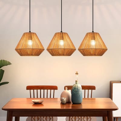 NETTLIFE E27 Hanglamp - Boho Rotan - In hoogte verstelbaar - 3-lichts - Retro design - Voor eetkamer slaapkamer & woonkamer - Zonder lamp