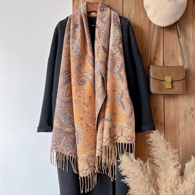 Mode Dames Winter Kasjmier Sjaal - Vintage Olieverf Bloemenprint Met Kwastjes Pashmina Dikke Sjaal, Sjaal & Echarpe black