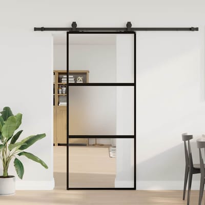 vidaXL - Schuifdeur - met - beslagset - 90x205 - cm - gehard - glas - zwart