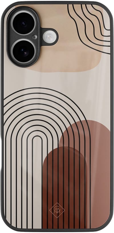Casimoda® hoesje - Geschikt voor iPhone 16 - Warm Curves - Luxe Hard Case Zwart - Backcover telefoonhoesje - Bruin/beige