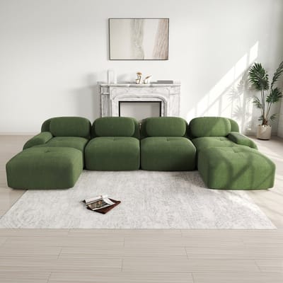 MODFU Modulaire Hoekbank - Montagevrij En Ergonomisch - Minimalistisch - Ribstof - Groen
