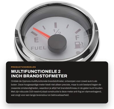 Dailygoods- Brandstofmeter Waterproof - 2 Inch - 316 Roestvrij Staal - Slimme Alarmfunctie - IP67 Waterdicht - Geschikt voor Boot - Brandstofniveau
