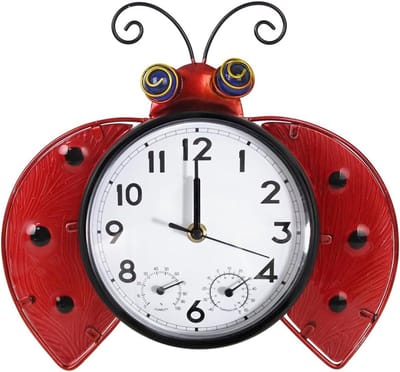Buitenklok met Meter - Wandklok Stille - Terras Tuin Decoratie - Thermometer Vochtigheidsmeter - Zwart Wit