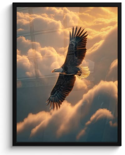 Poster in lijst - Fotolijst 60x80 cm - Posters - Adelaar - Wolken - Zon - Posterlijst zwart - Decoratie - Wanddecoratie woonkamer - Muurdecoratie slaapkamer