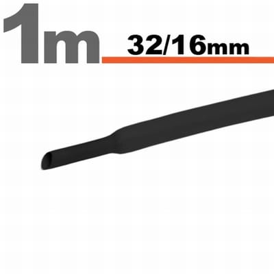 3× 1 Meter Krimpkous Zwart 32 / 16 mm – 3 Stukken Van 1 Meter – Warmtekrimpbuis Voor Isolatie En Bescherming – Geschikt Voor Kabelbundels, Elektrische En Industriële Toepassingen [11028F]