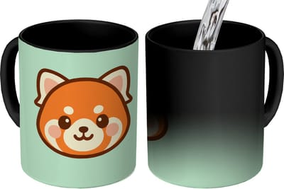 Magische Mok - Foto op Warmte Mokken - Koffiemok - Rode panda - Groen - Cartoon - Magic Mok - Beker - 350 ML - Theemok