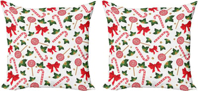 ABAKUHAUS Sierkussenhoes met snoepstokmotief, set van 2, maretak en snoep, 45x45 cm, roze, rood, groen
