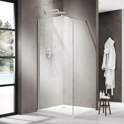 FugaFlow Eccelente Vetro Inloopdouche - 120x200cm - afgeronde glaswand - helder glas - wandarm - mat wit