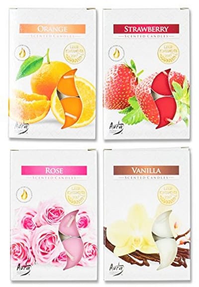 24 Geurkaarsen Theelichtjes Set - Vanille, Roos, Oranje en Aardbei - Tafeldecoratie