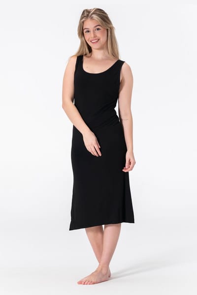 Bamboe Onderjurk - Brede Bandjes - Zwart - Maat S/M (EU 36-38) - Lang (112CM)