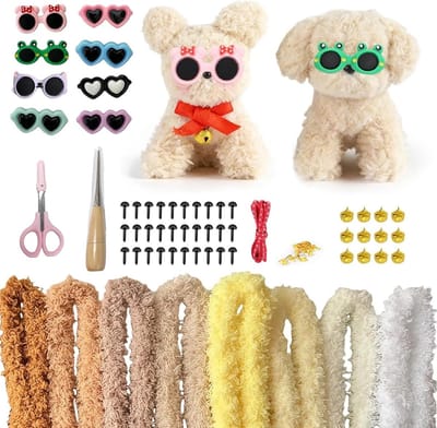 Starterset voor vilten knutselen, creatieve knutselset voor kinderen met pijpenragers en accessoires, DIY dierenprojecten met vilten honden