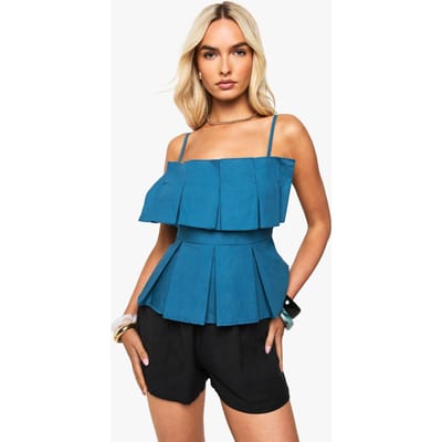 boohoo Dames Poplin geplooide smock-cami | Benzine | Maat: 34