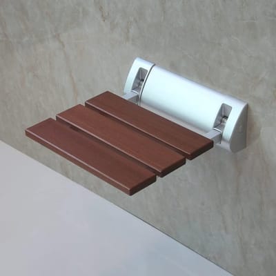 Opklapbare douchestoel - Wandkruk badkamer - Veilig zitten douchen - Massief houten zitting - 31.5 x 32.5 cm - Bruin