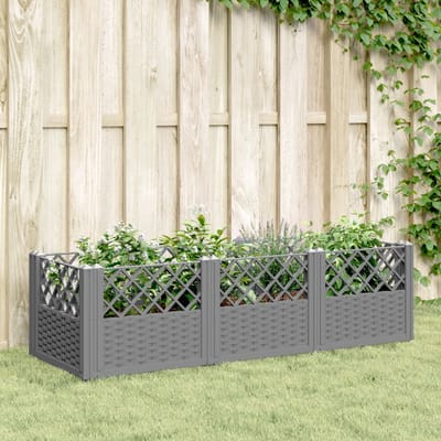 vidaXL - Plantenbak - met - pinnen - 123,5x43,5x43,5 - cm - polypropeen - lichtgrijs