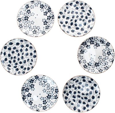 6-delige set TOTTO taartschalen blauw & wit 2 motieven van steengoed – 24324632