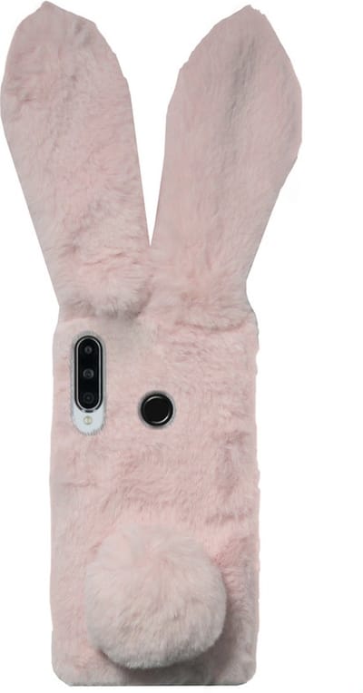 ADEL Siliconen Back Cover Softcase Hoesje Geschikt voor Huawei Y6p - Roze Konijn Pluche Stof