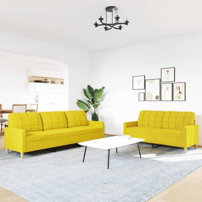 vidaXL - 2-delige - Loungeset - stof - lichtgeel