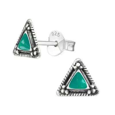 Aramat Jewels | Oorbellen | Zilveren Bali Oorbellen - Driehoekige Vorm | Groen-7mm | |7mm | Zilver | Kinderen, Volwassenen | Verkleurd niet
