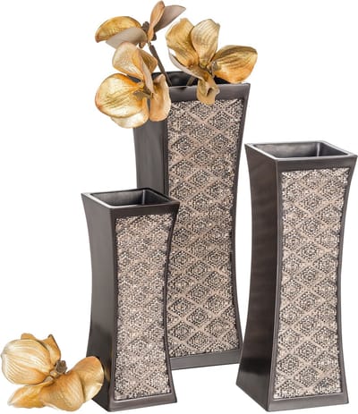 bruine vazen voor decor Centerpieces - Set van 3 bloemenvazen ideale huisdecoratie, eetkamer en woonkamer tafel middenstuk, tafeldecoratie, boekenplank, mantel en entree, geschenkdoos