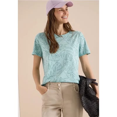Shirt met ronde hals en bladprint