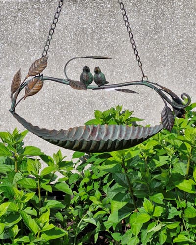 Boutique Trukado - Brocante Vogelbad-Voederschaal - Origineel ontwerp - Blad met Vogeltjes 'L' - (bxhxl) ca. 45cm x 25cm x 20cm