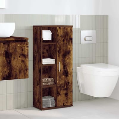 vidaXL - Badkamerkast - met - rolhouder - 39x22x90 - cm - gerookt - eikenkleurig