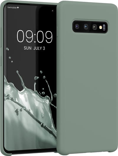 kwmobile telefoonhoesje geschikt voor Samsung Galaxy S10 Plus / S10+ - Hoesje met siliconen coating - Smartphone case in Regenwashed groen