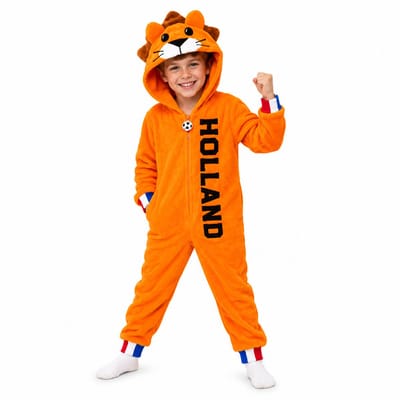 PartyFX Oranje Holland Leeuw Onesie Kinderen – EK/WK Voetbal Verkleedpak – Hup Holland Supporters Pak – 98/104