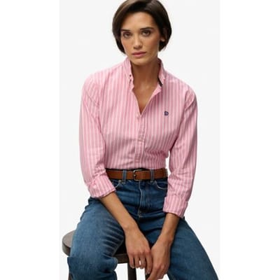 Superdry Oxford Overhemd met Lange Mouwen Slanke Pasvorm Pink Grootte: 38