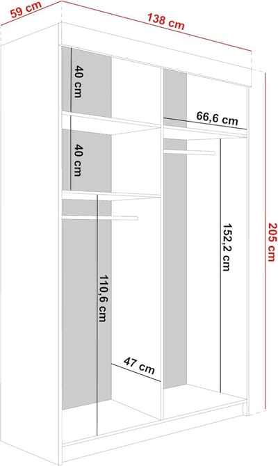 Schuifdeurkast Casa Velluto Malani Deluxe 138 – Moderne Kledingkast met Spiegel – Garderobekast voor Woonkamer & Slaapkamer – Grafiet + Wit – 138x205x59 cm – Ruimtebesparend & Elegant Design