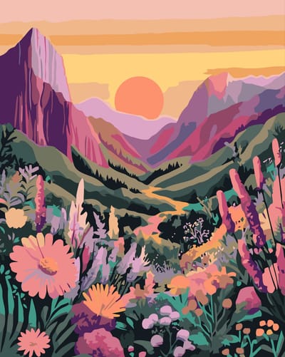 Untamed - Paint by numbers Volwassenen – schilderen op nummer – Creatieve hobby – Ontspanning thuis – Cadeau idee – Compleet pakket – DIY decoratie – Landschap – Zacht kleurenpalet – Golden Path Between Hills