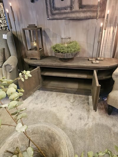LUKSA| TV MEUBEL| TV KAST| TEAKHOUT| KLEUR: ANTIQUE GREY/BROWN