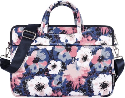 Luxe Laptophoes 13.3 Inch DG - Laptoptas met Schouderriem - Voor Dames & Heren - Laptop Sleeve met Handvat - Indigo Flower