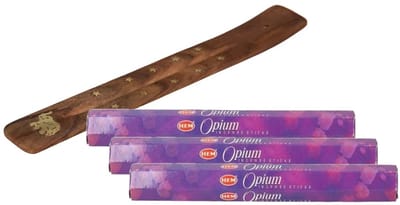 Hem Wierook stokjes in Opium geur - pak van 60x stokjes - 25 cm - met houder/plankje - huisgeuren