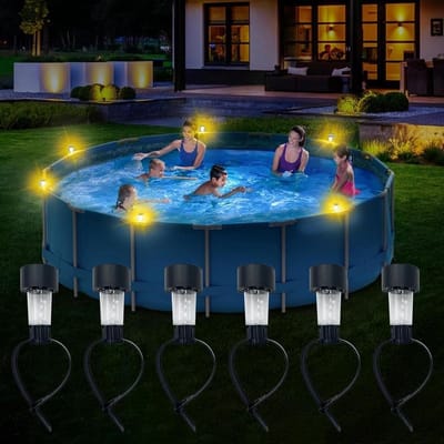 longziming -Zestel Solarverlichting - Zonneverlichting Set - Buitenlampen - Automatische Lichtsensor - UV-bestendig Kunststof En Roestvrij Metaal - Warmwit LED Licht - Veilig Voor Kinderen - 6 Stuks