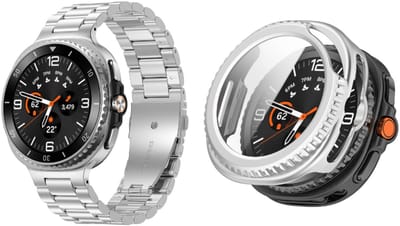 Strap-it Stalen schakel band Zilver + Hard case hoesje met screenprotector glas Zilver – geschikt voor Samsung Galaxy Watch 8 Classic 46mm – luxe & optimale bescherming