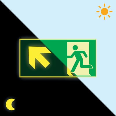 Extra lichtgevend nooduitgang bord pijl linksboven - kunststof - E001 400 x 200 mm