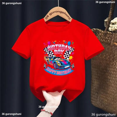 Cartoon Nieuwe Jongen T-shirt Cool Auto Verjaardag Patroon Print Kinderen T-shirt Verjaardagscadeau Kleding Tshirt Auto Jongens Korte Mouw Tops 130