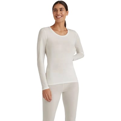 FALKE Daily ClimaWool Crew Neck sneldrogend wol lyocell top van onderlaag dames wit - maat XS