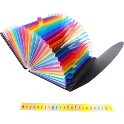 Dossier extensible à 24 poches avec couverture, étiquette d'index, étanche, classification, organiseur de dossiers accordéon pour bureau