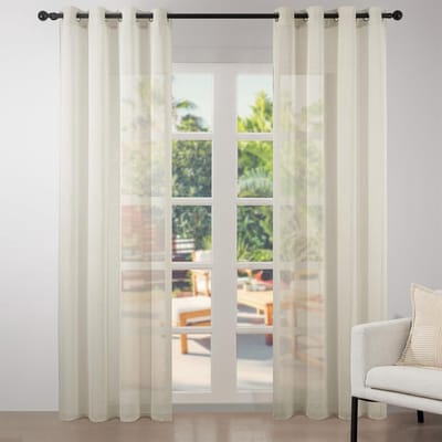 Moderne semi-transparante vitrage gordijnen met ogen, set van 2, 225 x 140 cm, ideaal voor kinderkamer en woonkamer, beige kleur